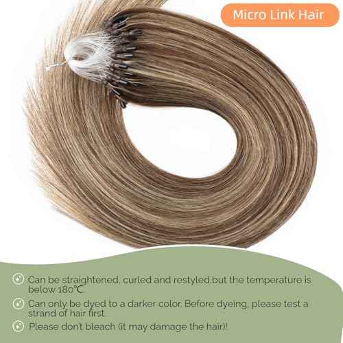 Micro Bead Hair Extensions Real Human Hair Brown Blonde Beaded Hair Extension 18 Inch Microlinks Extension Human Hair #4/613 Highlight Bead Hair Extensions 0.5g/s 50g