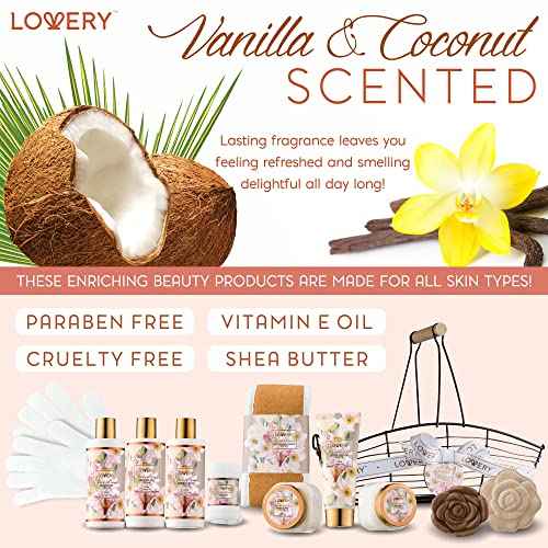 Christmas Gifts, Bath and Body Gift Set for Women and Men, Vanilla Coconut Birthday Gift Basket, 13pc Spa Gift Set, Gifts for Mom, Gift Sets for Women - Bath Bomb, Body Lotion, Bubble Bath & More