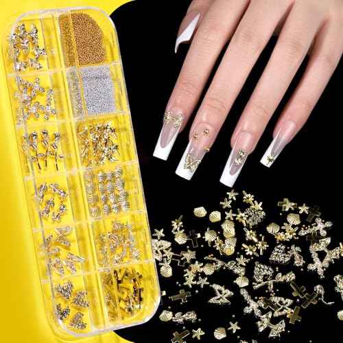 Teenitor Gold Chrome Nail Powder Kit with Nail Charms and Gems, Pearl Nail Chrome Powder for Nails, Silver Crome Powder for Gel Nails, Nail Supplies Nail Decor