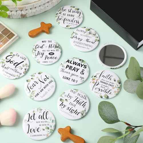 Yaomiao 160 Pcs Mini Christian Compact Mirror Bulk Inspirational Bible Verse Pocket Mirrors Small Portable Religious Gifts for Women Volunteer Employee Coworkers Sunday Church Party Favors