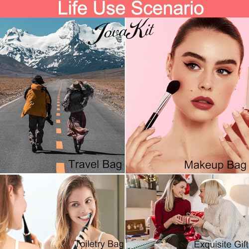 JOVAKIT Alphabet Makeup Bag Cosmetic Bag for Women, Christmas Gifts for Girls Age 6-18, Floral Flowers Coquette Travel Toiletry Zipper Make Up Pouch Organizer Trendy Stuff (Blue Floral M)