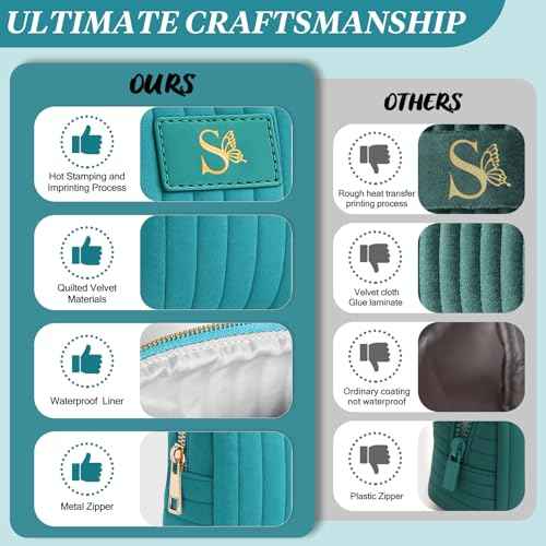 Monogrammed Make Up Bags for Women,Personalized Cosmetic Bags Women,Small Quilted Makeup Pouch,Cute Makeup Bag Travel,Birthday Gifts for Teen Girl (Blue S)