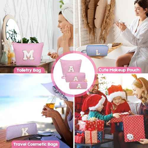 Initials Makeup Bag Set, Personalized Pink Cosmetic Bag, Cute Large Make up Bags, Travel Toiletry Bag for Women Girl Gifts M (Pink)