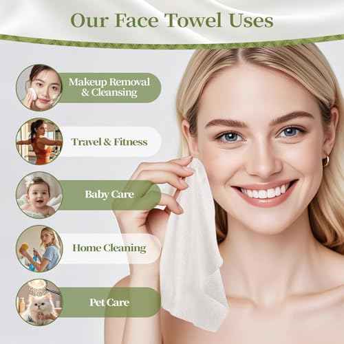 Disposable Face Towels, 10"¡¿12" Biodegradable Facial Towelettes for Sensitive Skin & Travel, Extra Soft and Thick Makeup Remover Dry Wipes - 50 Count