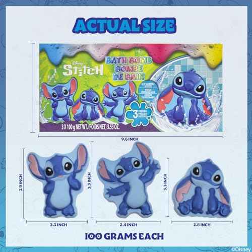 Stitch Bath Bombs for Kids, Fun Bright Rainbow Colors, Raspberry Scented for Kids, Ages 3+, by Townley Girl