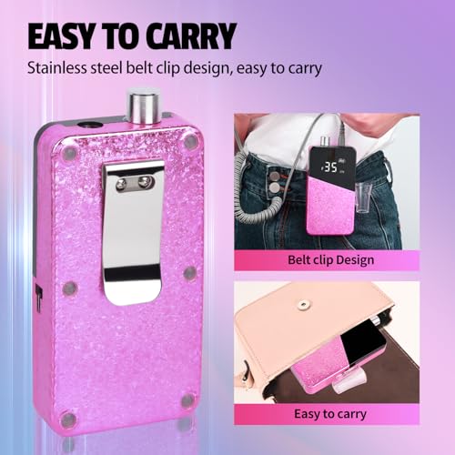 Electric Nail Drill Machine 35000RPM Professional Portable Nail File Cordless Rechargeable Nail Efile for Acrylic Gel Nails Manicure Pedicure Polishing Shape Tools for Salon Home Use (Snowflake Pink)