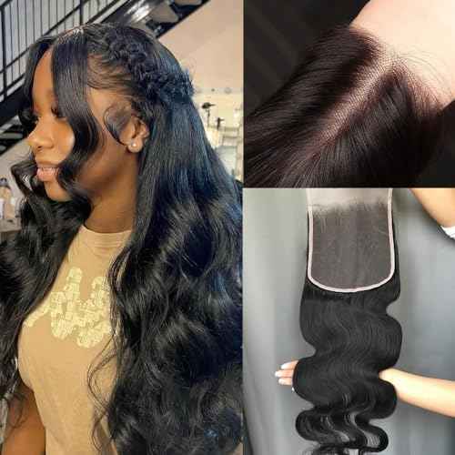 KRN HD Lace Closure, 0.11mm Ultra-thin Invisible Swiss HD Lace Closure with Tiny Single Knot Brazilian Virgin Human Hair Body Wave Closure HD Lace