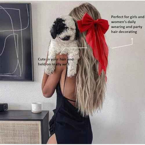 Red Hair Bow for Women Girls, Big Satin Bow Clip with Long Tail Red Hair Accessories