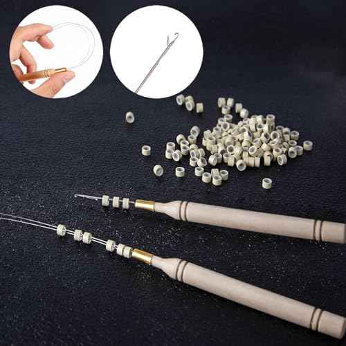 Hair Extension Tools Kit, 3 Colors 600pcs Micro Silicone Rings Beads Hair Extensions Kit Hair Pliers Micro Pulling Hook Needle Loop Threader and 600pcs Micro Silicone Links(Black,Brown,Blonde)