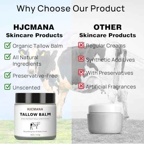 Beef Tallow for Skin 4 OZ, Natural Unscented Tallow and Honey Balm, Grass Fed Beef Tallow for Face and All Skin Types