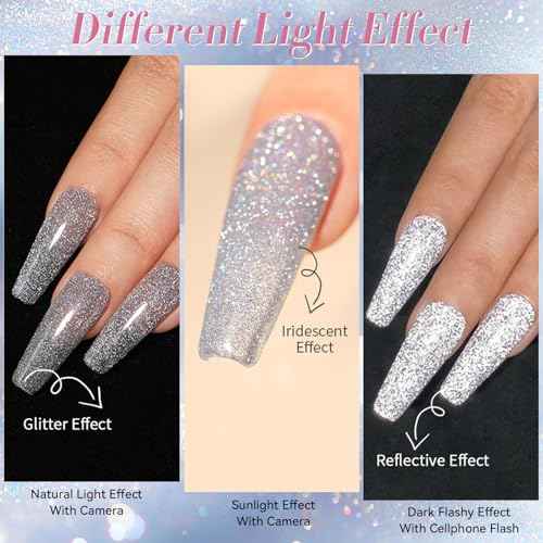 Born Pretty Reflective Glitter Gel Nail Polish, 6 Colors Holographic Gel Polish Long Lasting Sparkly Shiny Nail Polish U V Set for Manicure and Nail Art, DIY at Home, Salon-Quality 7ml