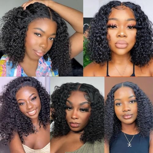 Deep Wave Bob Wig Human Hair 13x4 Hd Lace Front Wigs Human Hair Wear and Go Glueless Wigs Pre Plucked Pre Cut Short Curly Bob Wigs For Women 180% Density 10 inch