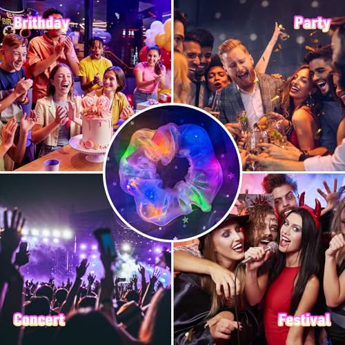 6 Pcs LED Scrunchies for Women, Colorful Mermaid Scrunchy, Light Up Scrunchies for Girls, 3 Light Modes, Glow in the Dark Hair Accessories