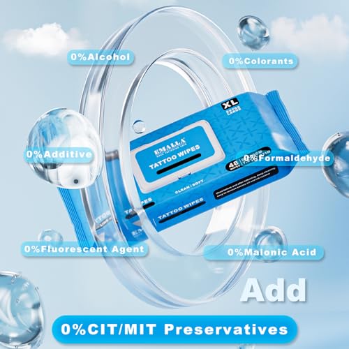 Emalla Tattoo Wipes, Large 60pcs All in One Premium Tattoo Care Wipes to Clean Skin and Tattoo Aftercare Tattoo Supplies (3 Pack)