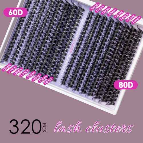 Ocean Pearl Lash Clusters 320pcs 3D Thick Lash Clusters kit 60D+80D Lashes,Eyelashes,Lash Extension Kit,Eyelash Clusters with Lash Bond&Seal&Remover&Tweezers,Lashes Clusters Eyelash Extensions Kit