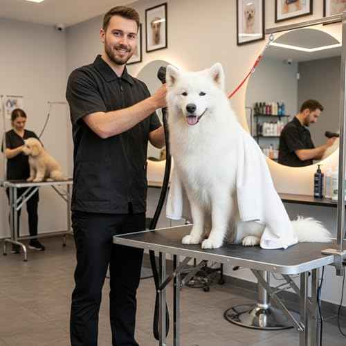 Ladybird Line 415 Pet Groomer and Barber Front Zipper Jacket with Collar and 2 Pockets, Ideal for Hair Barbers & Groomers