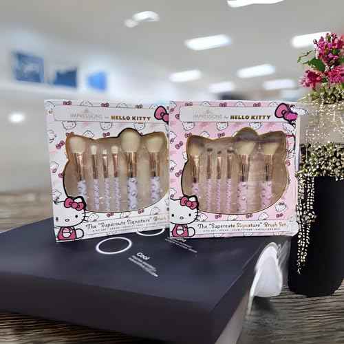 Impressions Vanity Hello Kitty Supercute Signature 6 PCs Makeup Brush Set, Super Cute Soft Makeup Brushes for Foundation, Face Powder, Make up Blending, Eye Shadow, and Liner Application (White)