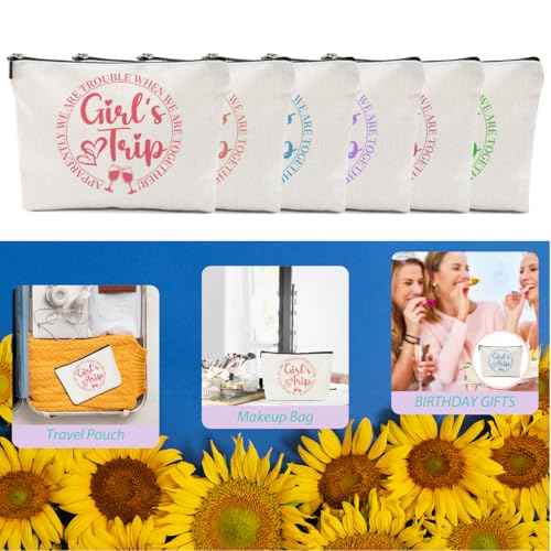 6Pcs Girls Trip Gifts Girls Weekend Makeup Bag Girls Trip 2025 Gifts Favors Summer Gifts Cosmetic Bag Toiletry Bag Zipper Pouch Weekender Bags for Women Girl Friendship Bachelorette Party Birthday