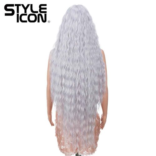 Style Icon 41" Lace Front Wigs Long Wavy Synthetic Wigs with Baby Hair Silver Grey Bohemian Style Half Hand Tied 130% Density Wigs (41", THISTLE)