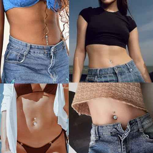 Yugui Belly Button Piercing Kit - Body Piercing Kit with Navel Rings Piercing Pliers Disposable 12G 14G Stainless Steel Piercing Needles Tools for DIY Piercing Self Belly Piercing Kit, Silver/Gold