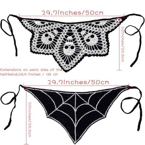 Acenail Black Skull Headbands Crochet Bandanas Headband Web Gothic Head Scarf Halloween Hair Accessories for Women 2Pcs