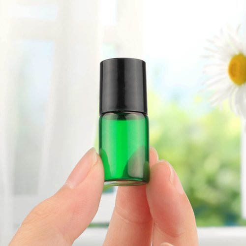 Furnido Pack of 50,2ml (5/8 Dram) Glass Roll on Bottle Mixed Color Sample Test Roller Essential Oil Vials Stainless Steel Roller Balls With Black Cap For Aromatherapy,Perfume Oils-Pipette included