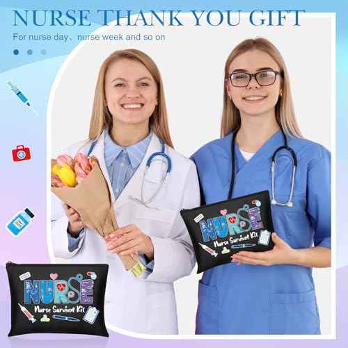 Photect 6 Pieces Nurse Makeup Bags Nurse Canvas Cosmetic Bag Survival Kit Travel Pouch Bag Gift for Women Girls Nurses School Practitioner Supplies(Black)