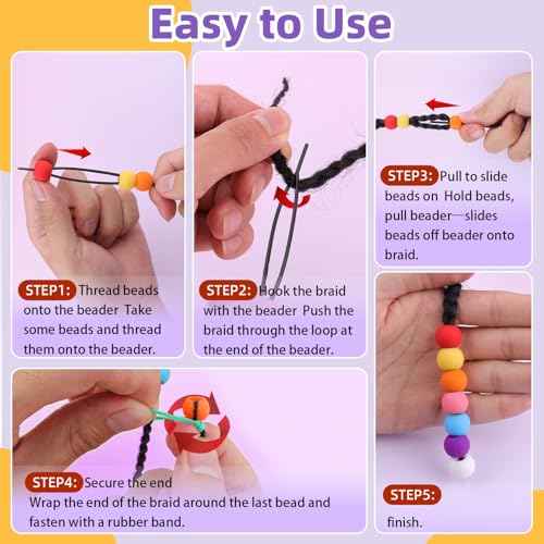 120Pcs 14mm Large Silicone Beads for Hair Braids, Soft Jellyish Hair Beads with 7mm Hole + 50 Rubber Bands and 1 Beader for Braiding, DIY Bracelets Necklaces Crafts (Multicolors)