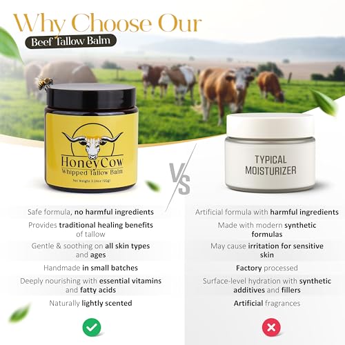 4oz Beef Tallow for Skin & Face | 100% Grass-Fed Tallow Face Moisturizer | Natural Beef Tallow Balm for Sensitive Skin