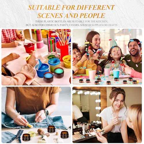 Patelai 60 Pcs Plastic Container Jars with Lids Round Clear Travel Cosmetic Container Jars for Toiletries, Lotion, Cream, Ointments, Makeup, Rhinestone, Samples, Kitchen Storage(Amber,1 oz)