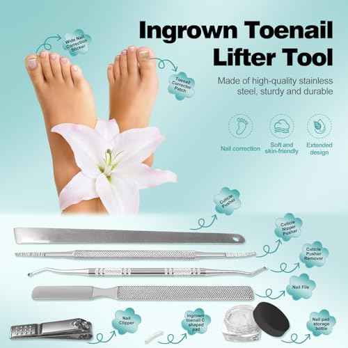 Ingrown Toenail Corrector Set with Correction Strips, Professional Ingrown Toenails Pedicure Tool Set, Painless File and Lifter Pedicure Tools Pedicure Tools,Ingrown Nail Tool for Women Man(1 Count)