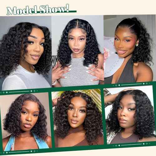 13x4 Lace Front Wig Human Hair Curly Wig 100% Virgin Human Hair Pre Plucked Wigs for Women with Natural Hairline Wet and Wavy Bob Wig 180 Density