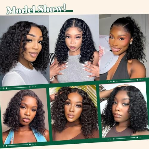Short Curly Human Hair 180 Density Bob Wig Human Hair 13x4 Lace Front Wigs Human Hair For Black Women 100 Real Curly Human Hair Natural Black 12inch