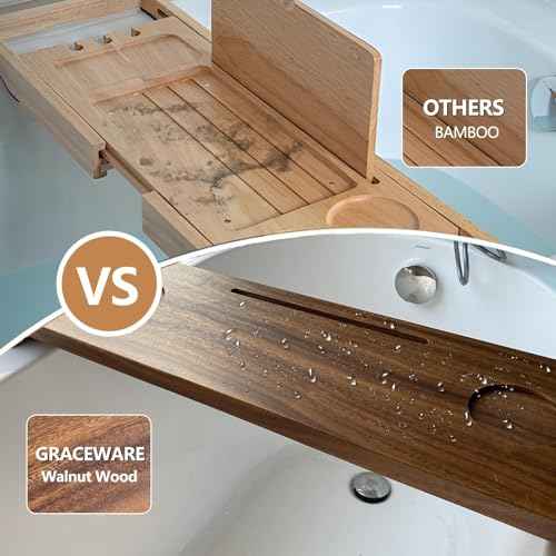 Walnut Bathtub Tray (35"x9"x2.5"), Luxury Bath Tray for Tub | Anti-Tip Adjustable Bathtub Trays for House Warming Gifts