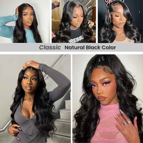 ALHER Small Cap Lace Front Wigs Human Hair Pre Plucked Body Wave, 13X4 HD Transparent Frontal Wigs 150 Density for Women,Small Cap Size 21-21.5 Natural Black Wavy Wig for Women 22 Inch