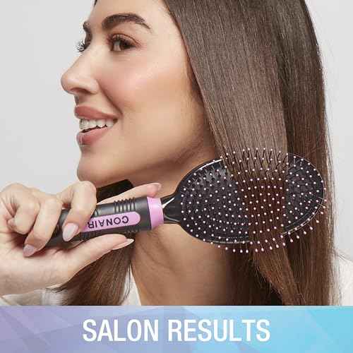 Conair Salon Results Hairbrush - Men and Women - Detangling Hair brush - ideal for curly or straight styles - features wire bristles and cushion Base - Pink/Black