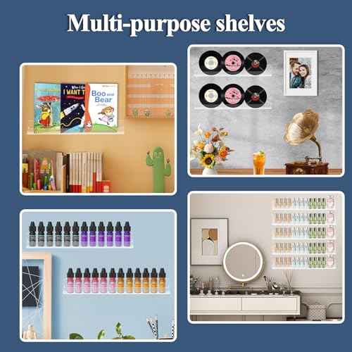 Nail Polish Shelf Wall Acrylic Clear 15 Inch Rack Sunglass Organizer Multi-Purpose Floating Shelves for Beauty Salons Retailer Dressing Room (6 PCs)