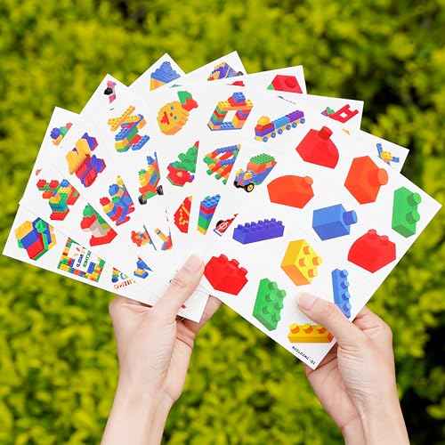 96 PCS Building Blocks Block Pre-Cut Temporary Tattoos for Kids | Super Cute Themed Birthday Party Favors, Supplies, Decorations, Fake Tattoo Stickers (Multiple)