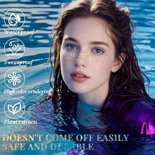 24pcs Glitter Freckles Makeup Patches-Holographic-Face Glitter Speckles, Sparkle Speckles Patches for Women, Cute Sparkling Fake Freckles, Glitter Freckles Face Tattoo, Musical Festival Accessories