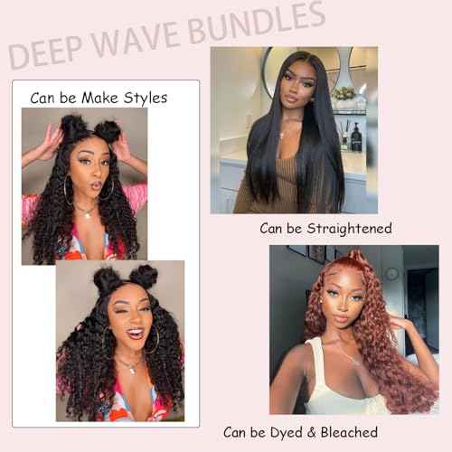 Human Hair Bundles One Bundle 12A Brazilian Virgin Human Hair Wet and Wavy Bundles 22 Inch 100% Unprocessed Deep Curly Weave Human Hair Extensions Natural Black Remy Hair Bundles