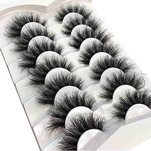 Pooplunch False Eyelashes Faux Mink Lashes Cat-Eye Look 18MM Wispy Long 8D Volume Fake Eyelash Strips 7 Pairs Pack