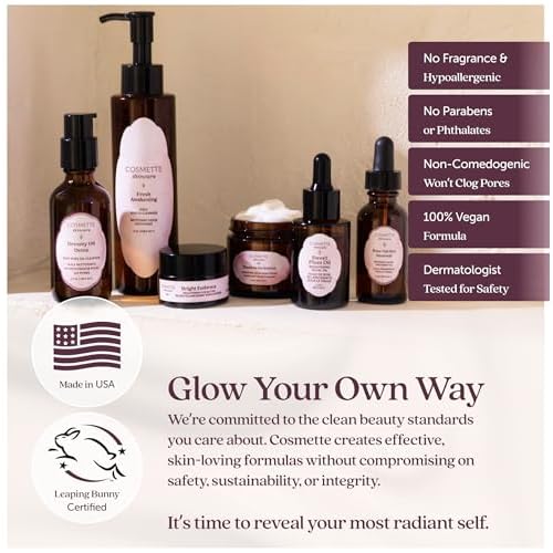 Cosmette Sweet Plum Vitamin C Facial Oil With Grape Seed, Almond, Coconut & Castor Oils, Hydrating Daily Face Oil to Support & Protect Skin Health, Plant Based Natural Skin Care, Vegan, 1 FL Oz