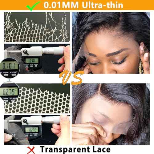 BEEOS Body Wave 6x6 SKINLIEK Real HD Lace Closure, Pre-Plucked Bleached Knots Natural Color Human Hair 18 Inch