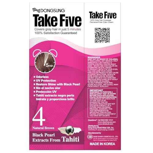 Dongsung Take 5 Hair Dye No. 4 Natural Brown Covers Gray Hair in Just 5 Minutes Without Any Foul Odor! Designed to Improve Damaged Hair (Pack of 12)