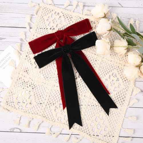 2PCS Velvet Hair Bows Hair Ribbon Clips Black Wine Red Big Fall Alligator Clips Hair Accessories for Women Girls Toddlers Kids Baby