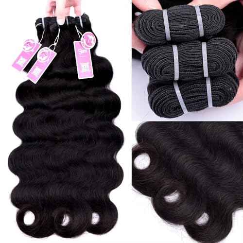MSGEM 15A Body Wave Bundles Human Hair Brazilian Body Wave Human Hair Weave 3 Bundles 18 20 22 inch 100% Unprocessed Virgin Human Hair Extensions for Black Women Natural Color