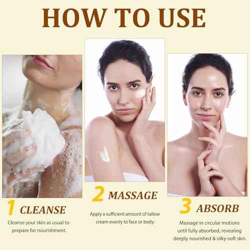 ELBBUB Whipped Tallow Cream for Face & Body - 100% Grass-Fed Beef Tallow, Natural Honey & Beeswax Moisturizer, Deep Hydration & Nourishment, Oil-Free & Unscented, Fast Absorbing