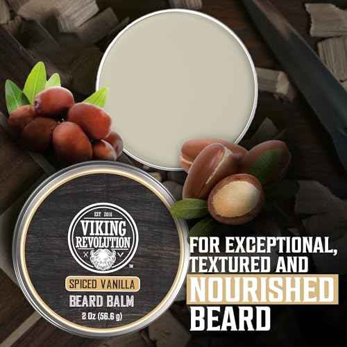 Viking Revolution Spiced Vanilla Beard Balm - Beard Butter with Argan Oil, Beard Softener for Men with Jojoba Oil - Beard Moisturizer for Men with Beeswax - Beard Wax for Men (2oz, 1 Pack)