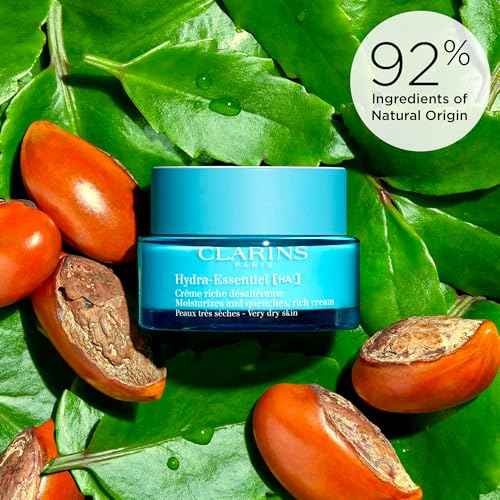 Clarins Hydra-Essentiel Rich Cream|Intensely Hydrating Moisturizer|60 Seconds to Plumper Skin*|Nourishes, Softens and Soothes|Double Dose Hyaluronic Acid|Very Dry Skin Type|1.7 Ounces