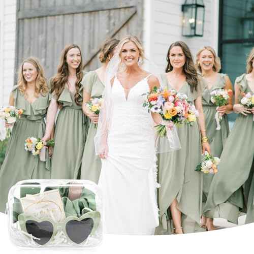 DEEKA 5 Pcs Bridesmaid Proposal Bag Set Gift Clear Makeup Toiletry Bag Bachelorette Party Favors Sunglasses Hair Claw Clips Scrunchies Knot Bracelets Bridal Wedding Party Gifts (Sage Green)